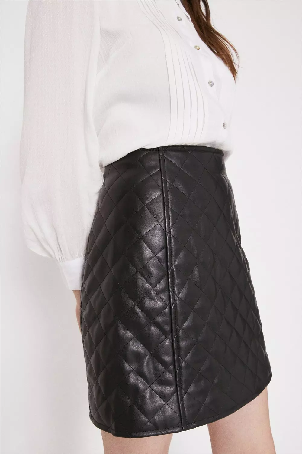 Black leather quilted skirt sale