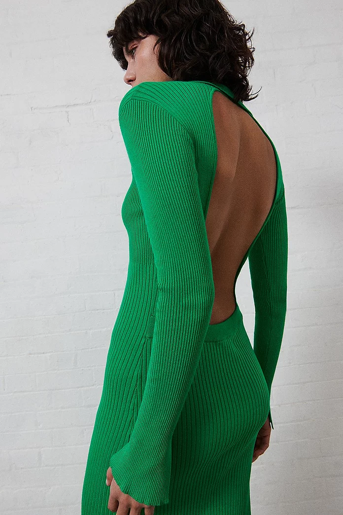 Open Back Knitted Polo Dress | Warehouse