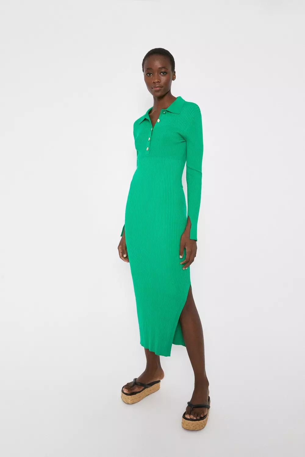 Open Back Knitted Polo Dress | Warehouse