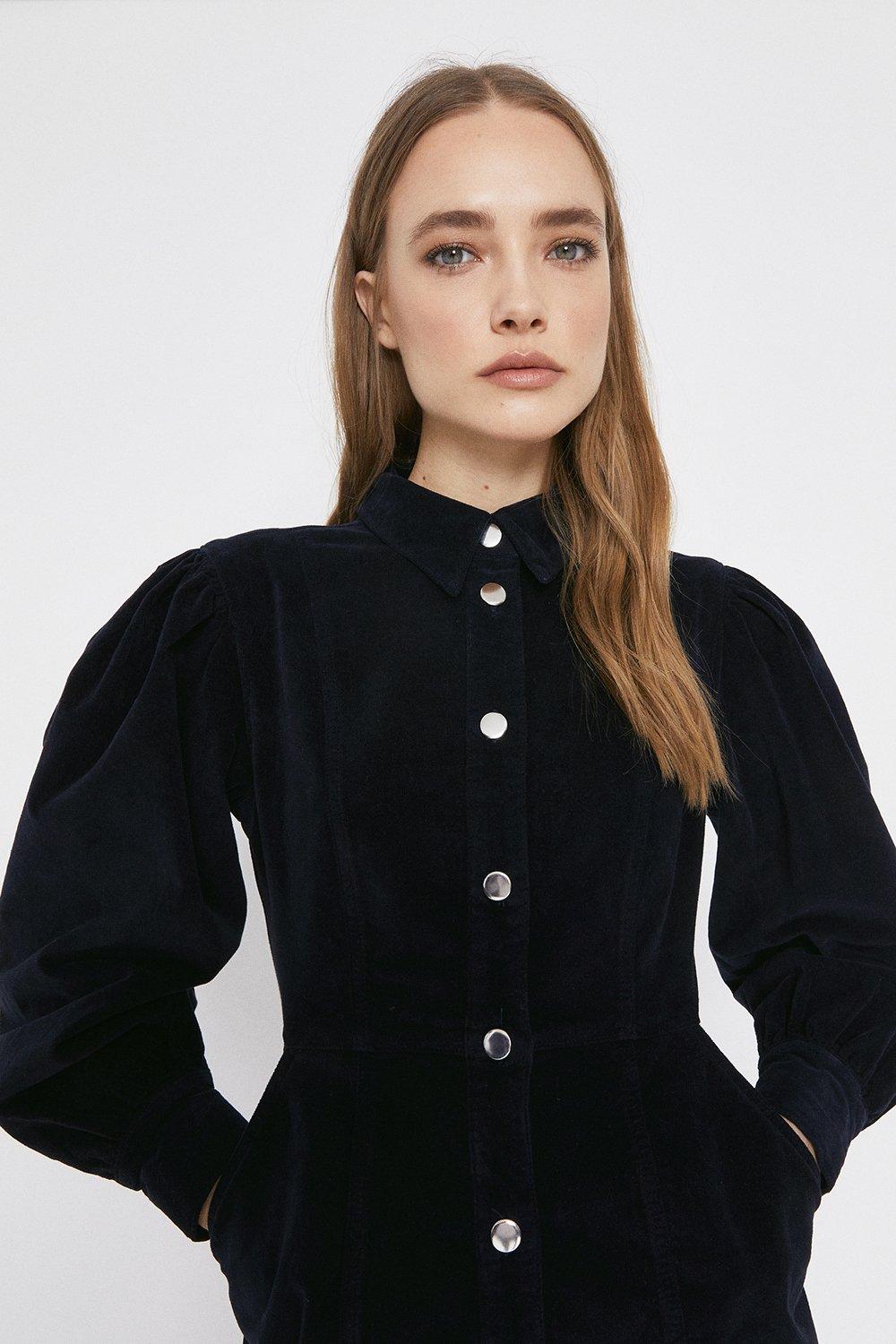 warehouse puff sleeve velvet dress