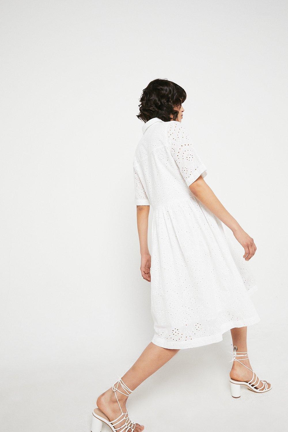 white swing shirt dress