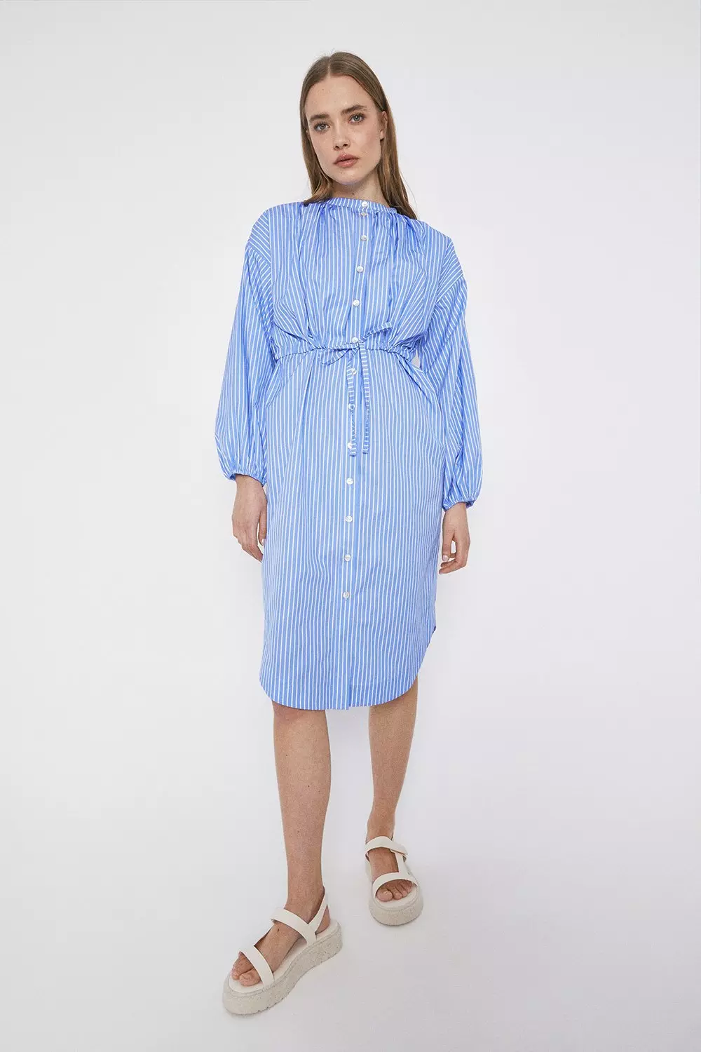 Stripe Shirt Dress With Double Layer | Warehouse