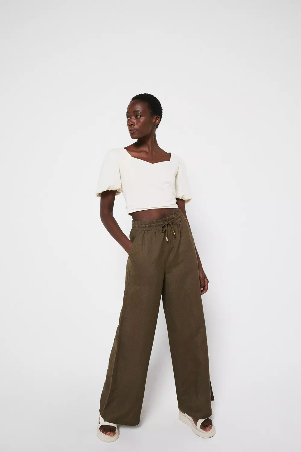 Linen Mix Wide Leg Trouser | Warehouse
