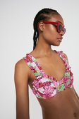 Pink Patched Blossom Underwire Ruffle Bikini Top