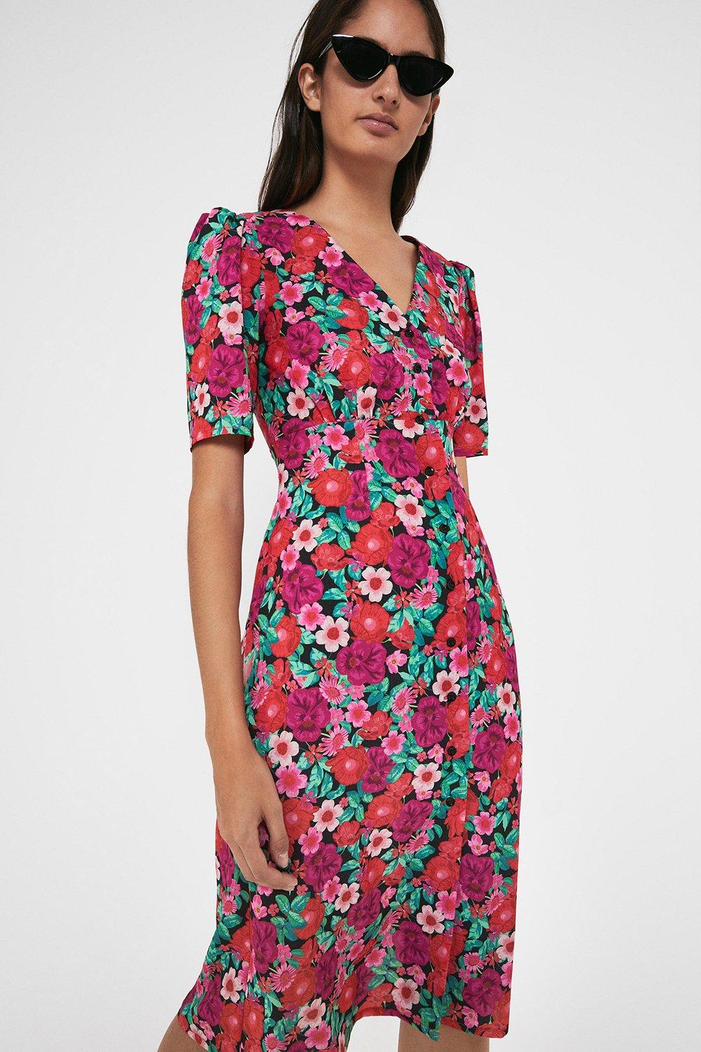 Midi Dress With Button Front | Warehouse