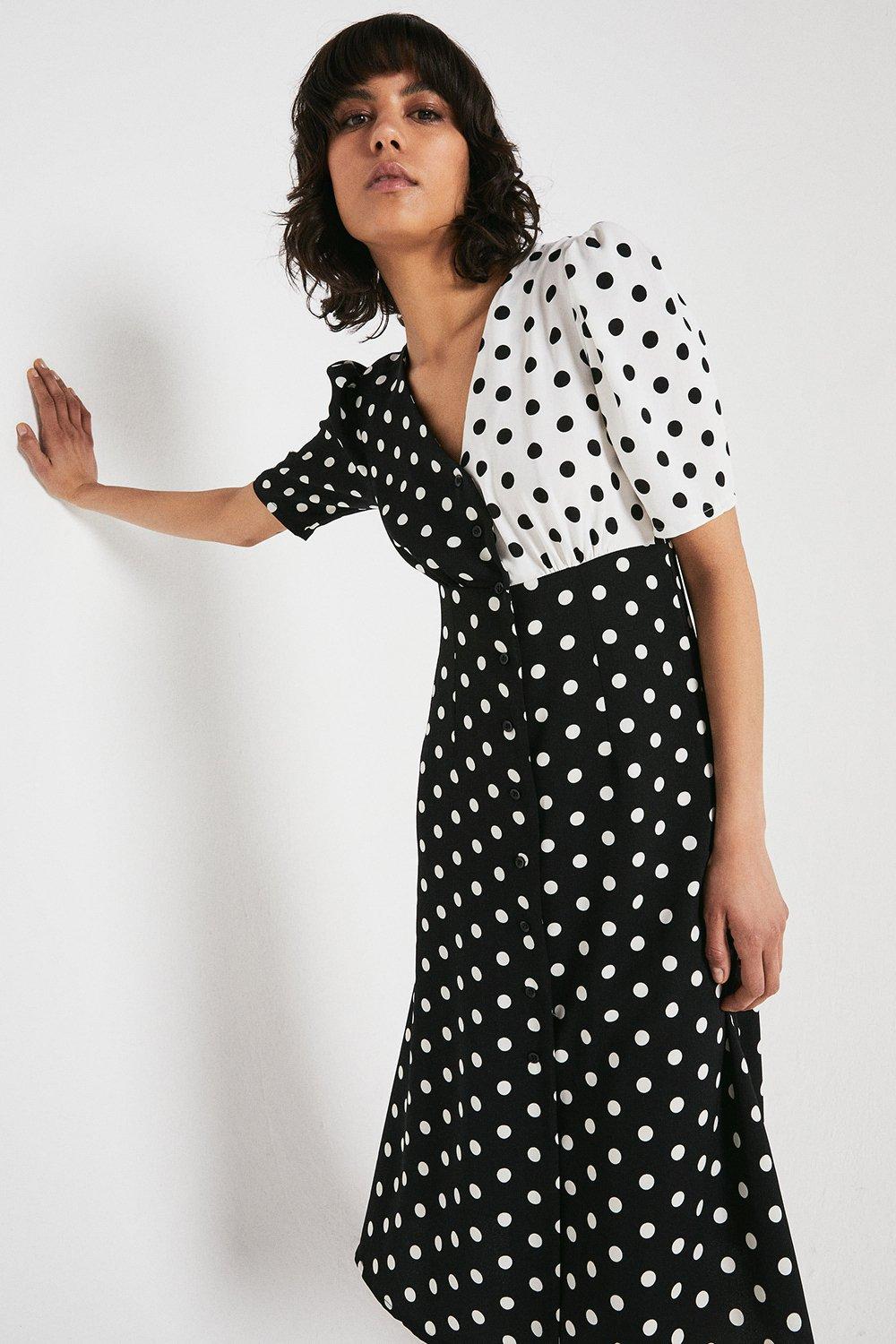 Midi Dress With Button Front In Spot | Warehouse
