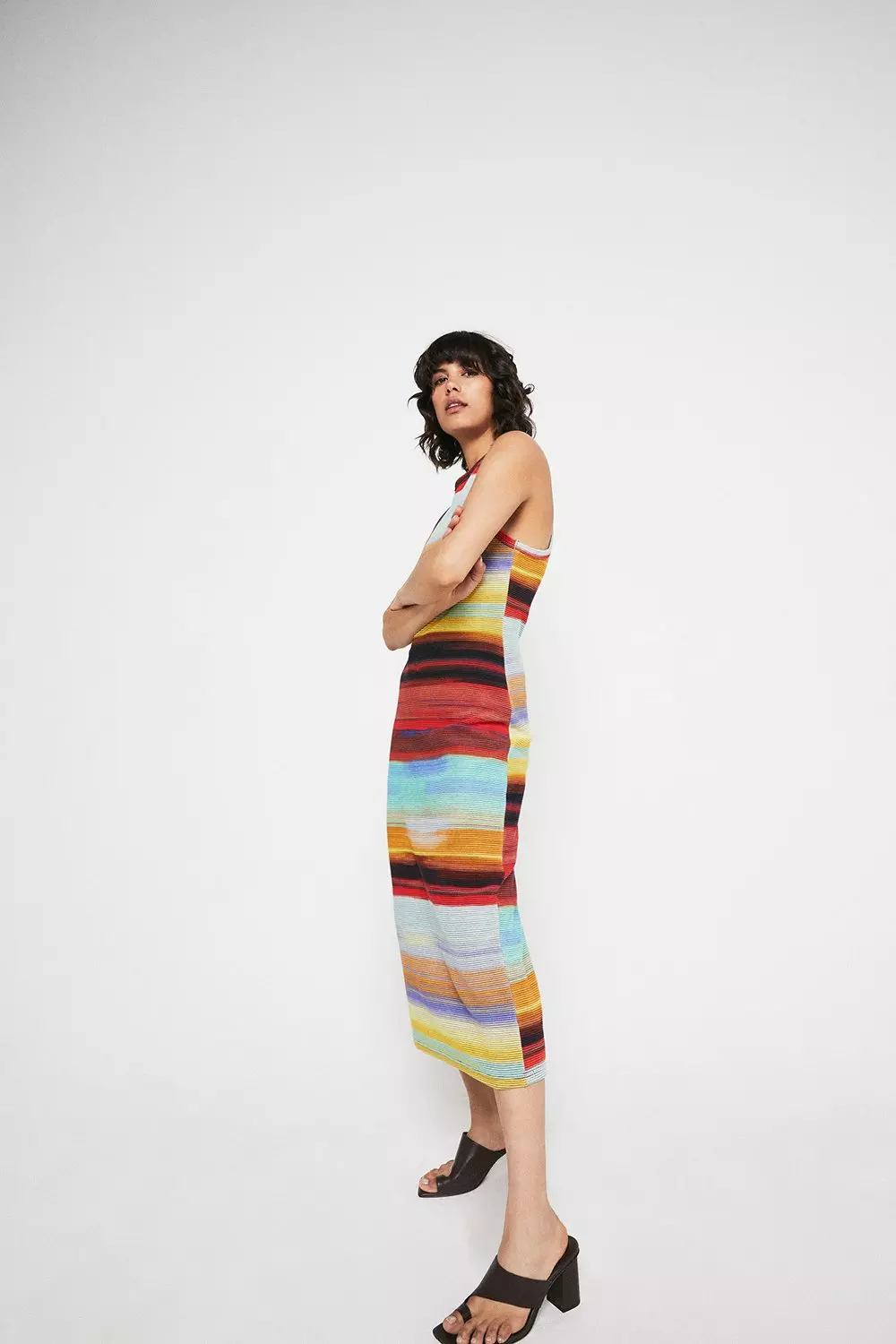 warehouse multi stripe midi dress