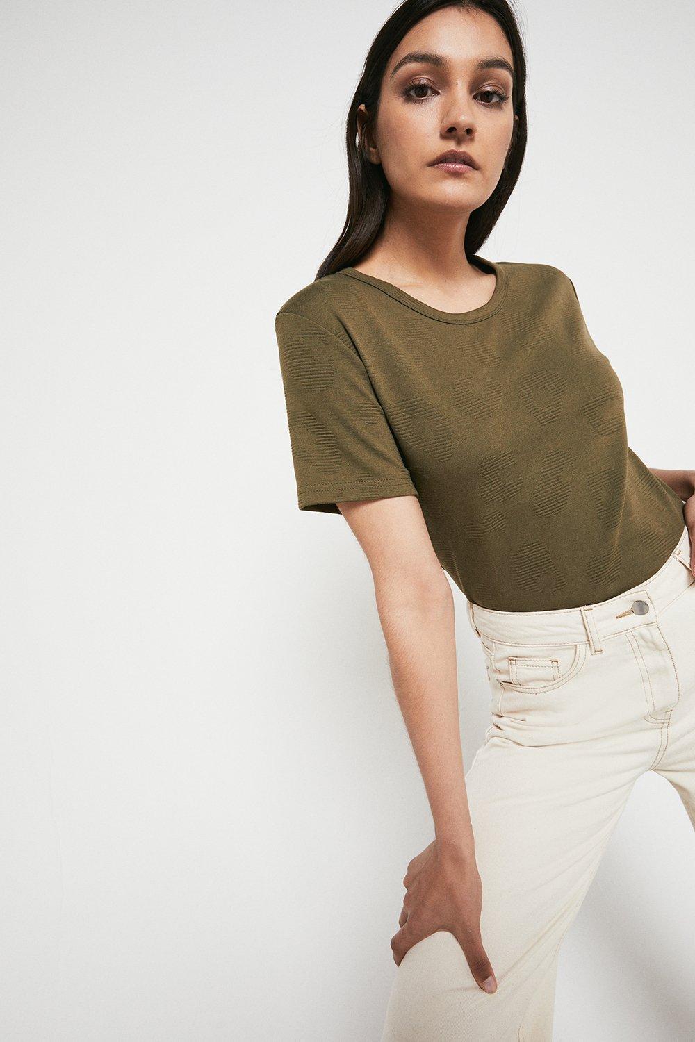 Khaki Animal Jacquard Short Sleeve Sweat