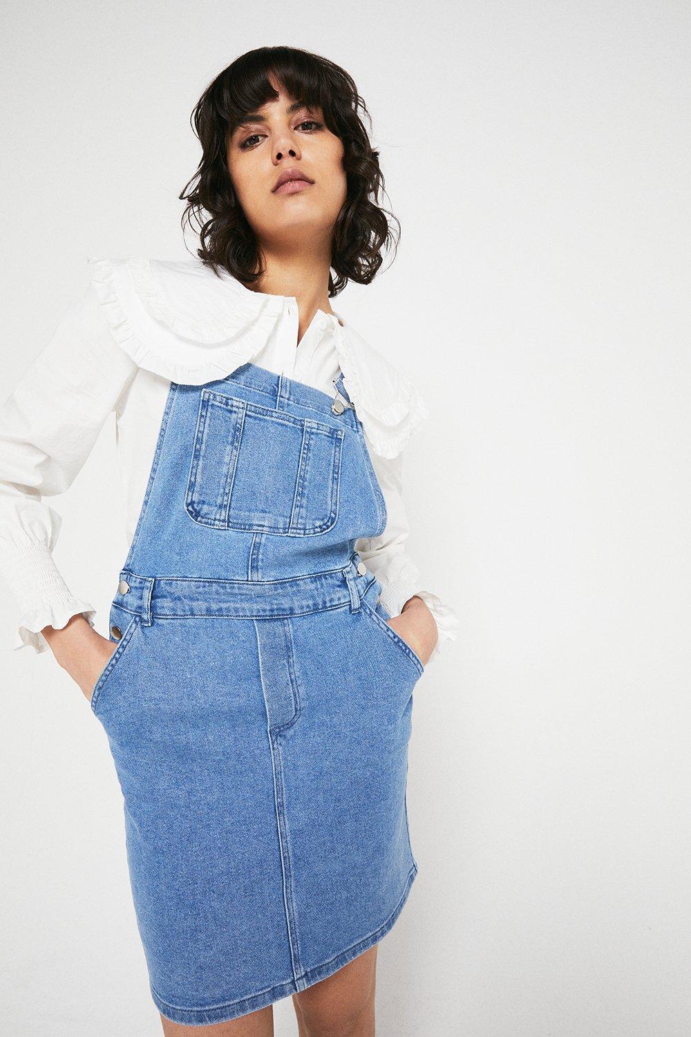 warehouse denim pinafore dress