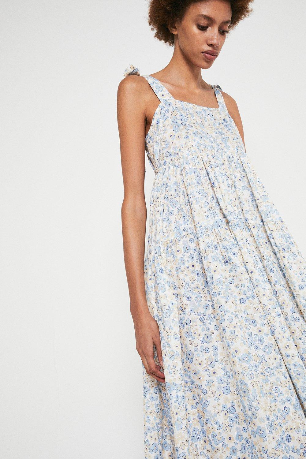 Ditsy Floral Tie Shoulder Midi Dress | Warehouse