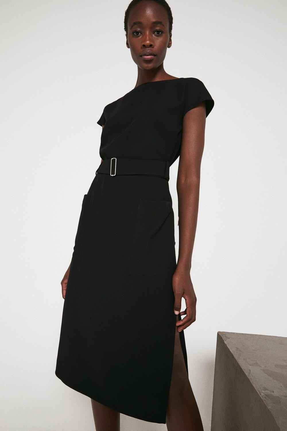 Pocket Soft Shift Dress With Belt | Warehouse