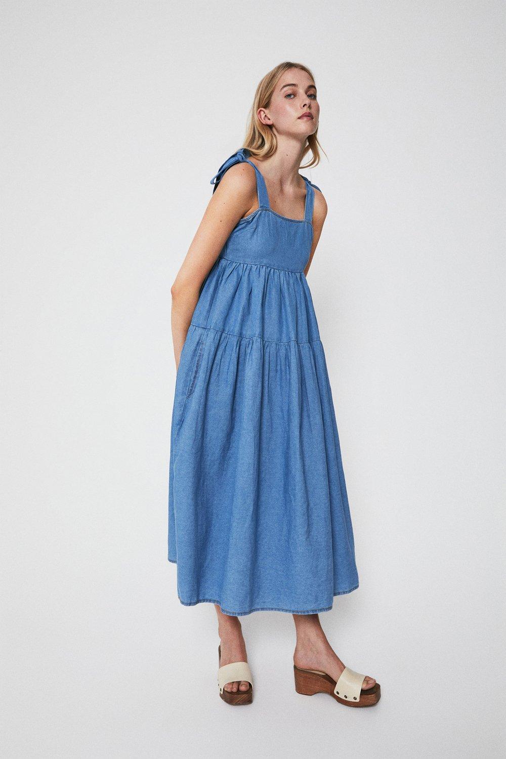 chambray tie front dress