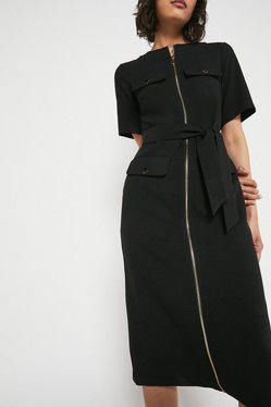 Zip Front Pocket Detail Midi Dress ...