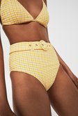 Yellow Belted Gingham Triangle Bikini Bottoms