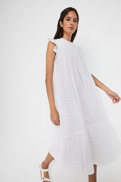 Textured Check Frill Detail Midi Dress | Warehouse