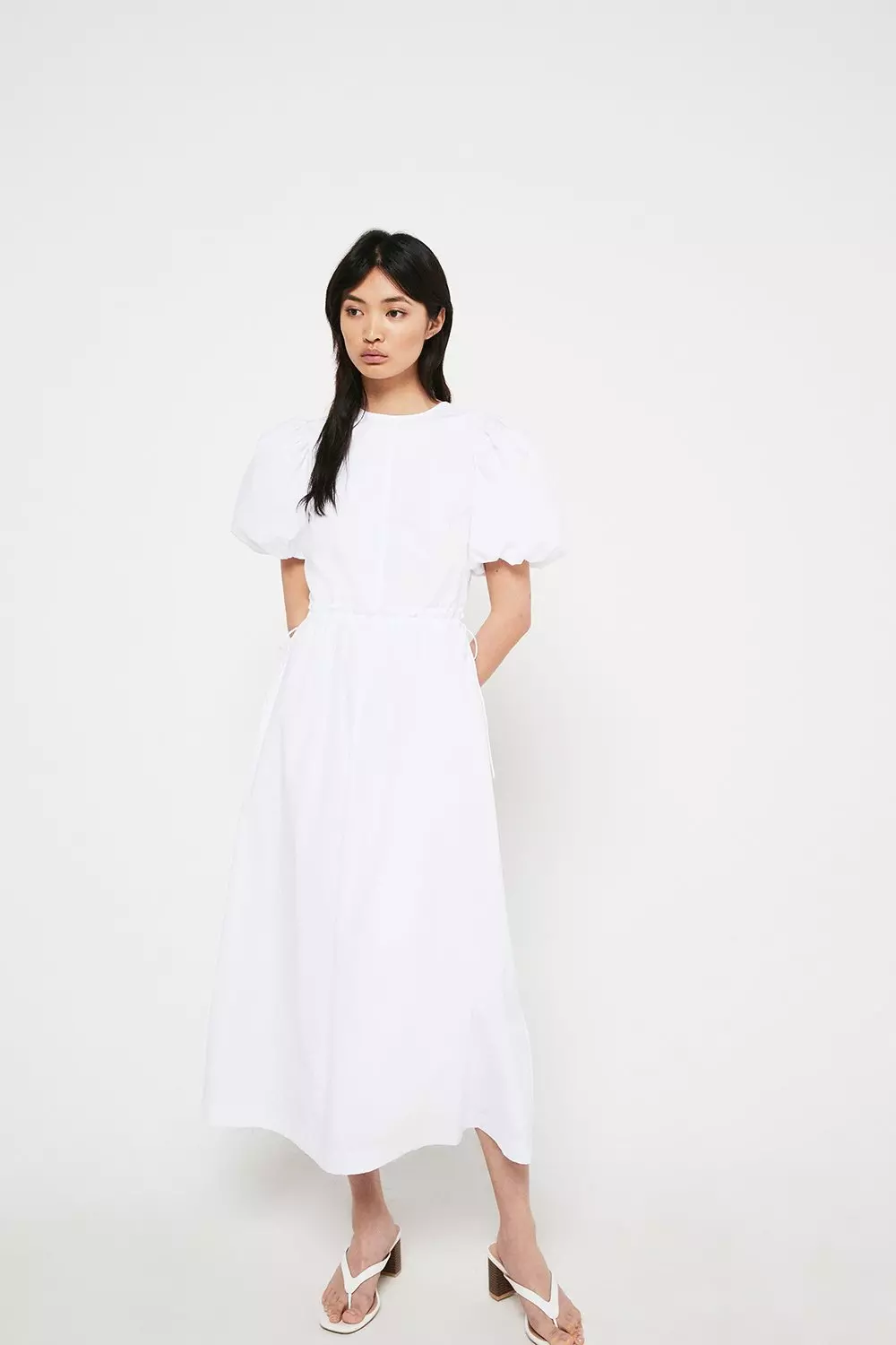 White Cotton Midi Dress | tyello.com