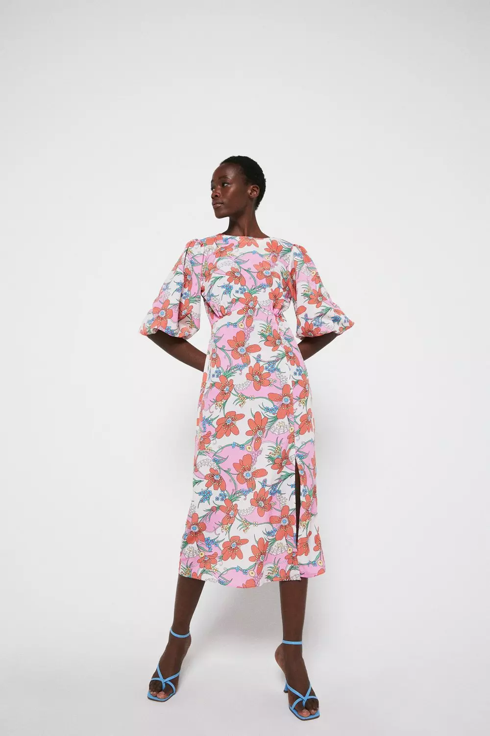 Puff Sleeve Dress In 70s Swirl Print | Warehouse