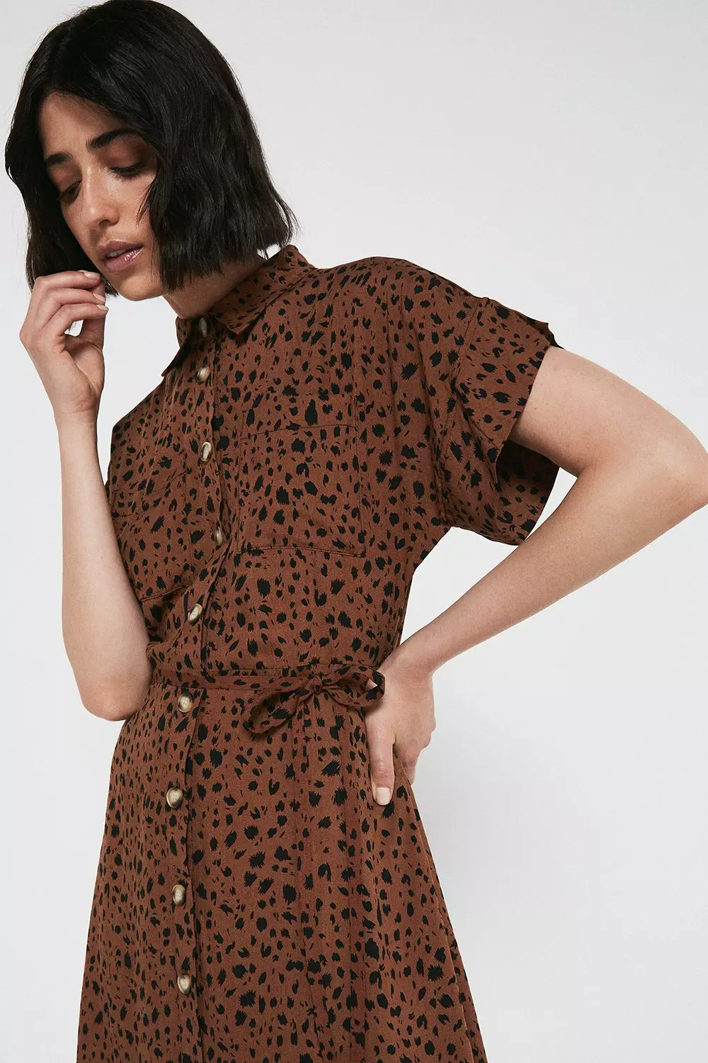 Animal print shirt dress warehouse sale