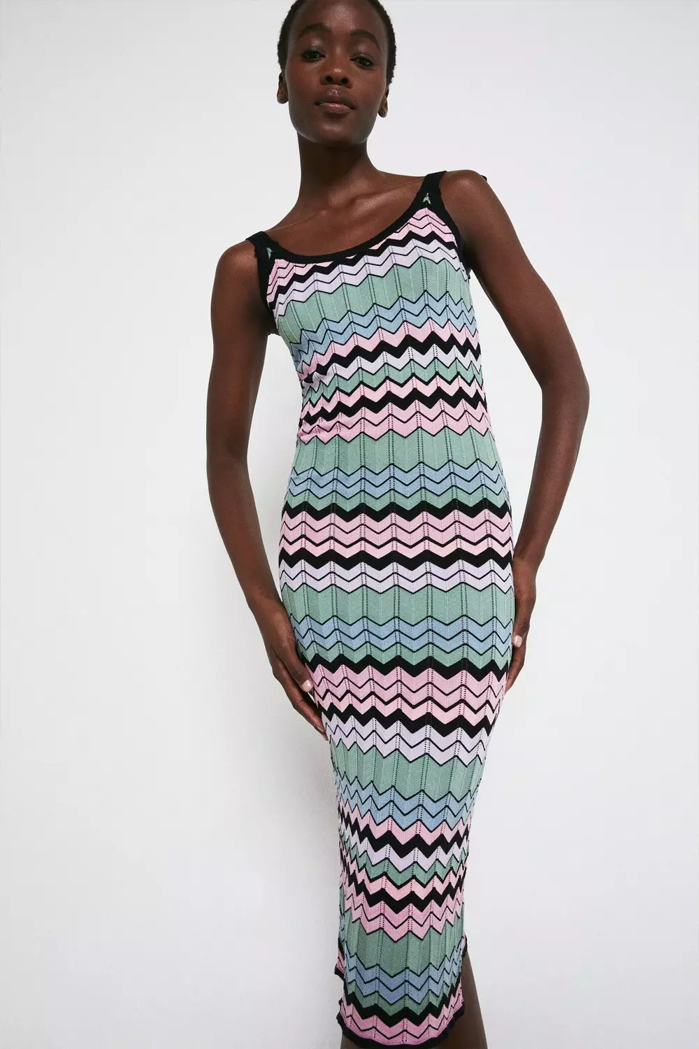 Zig Zag Stripe Knit Dress | Warehouse