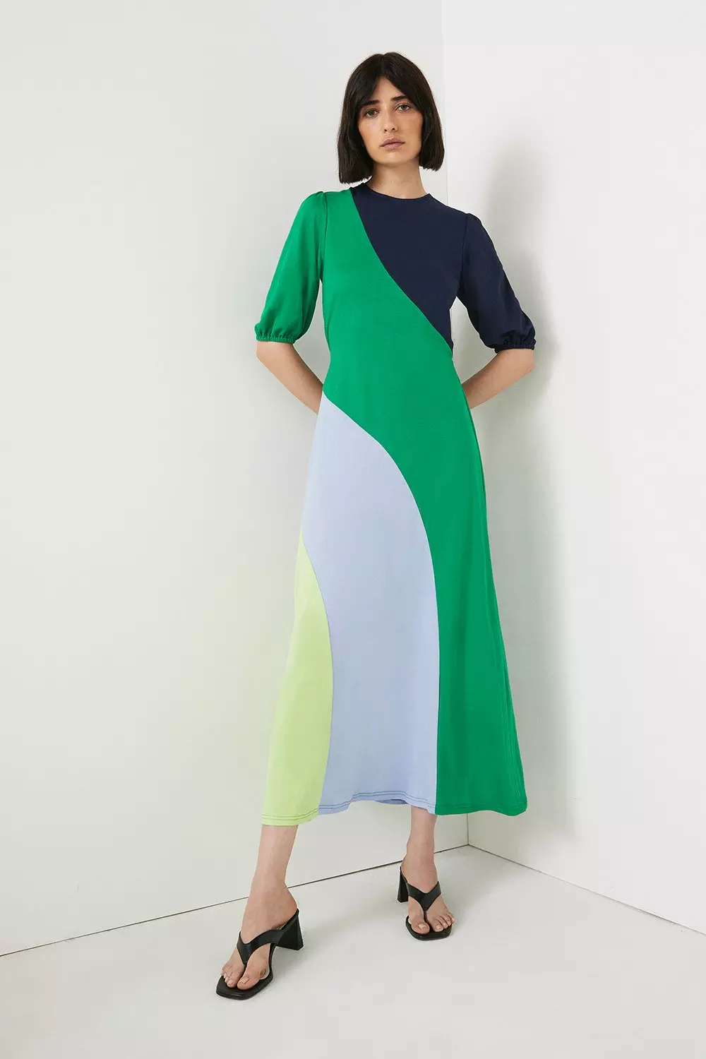 Pique Colourblock Tie Back Midi Dress | Warehouse