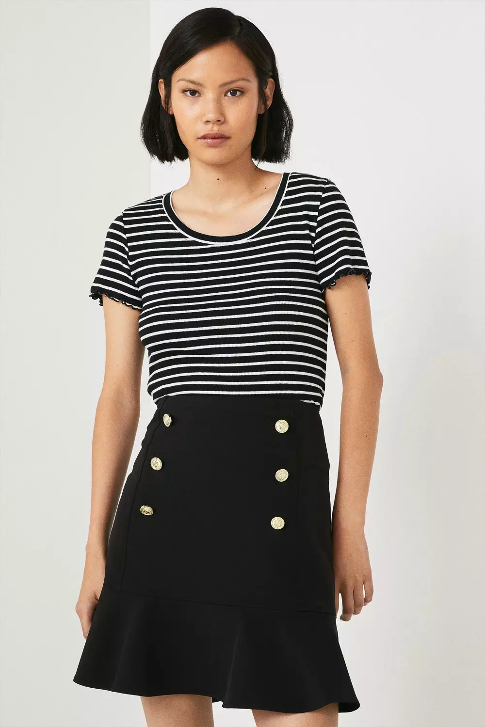 Black Gold Button Peplum Skirt | Warehouse