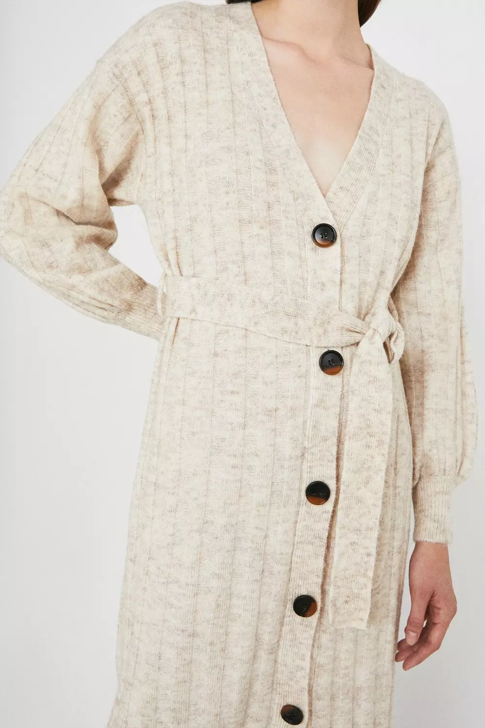 Recycled Wide Rib Belted Knit Cardigan