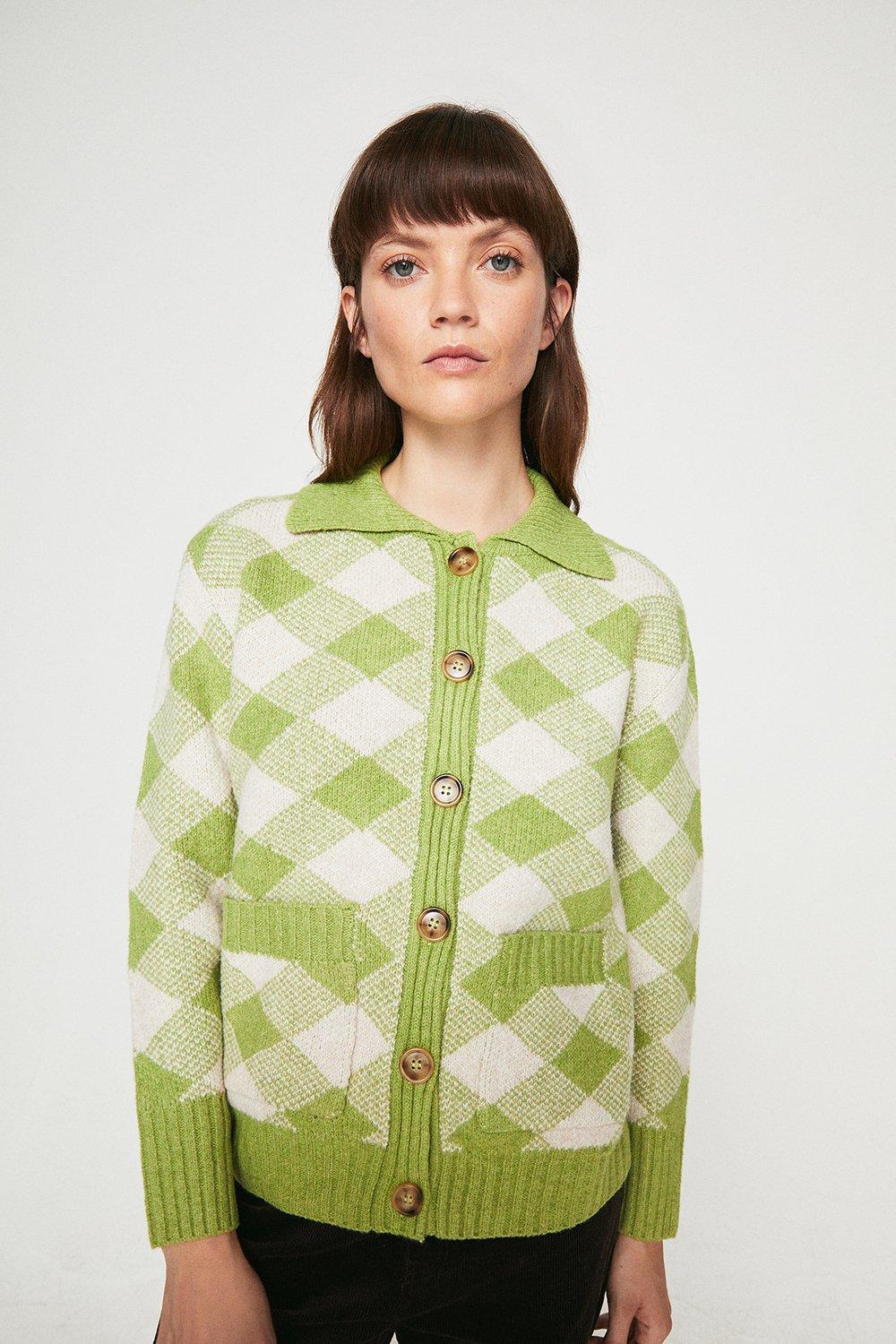 diamond check cardigan