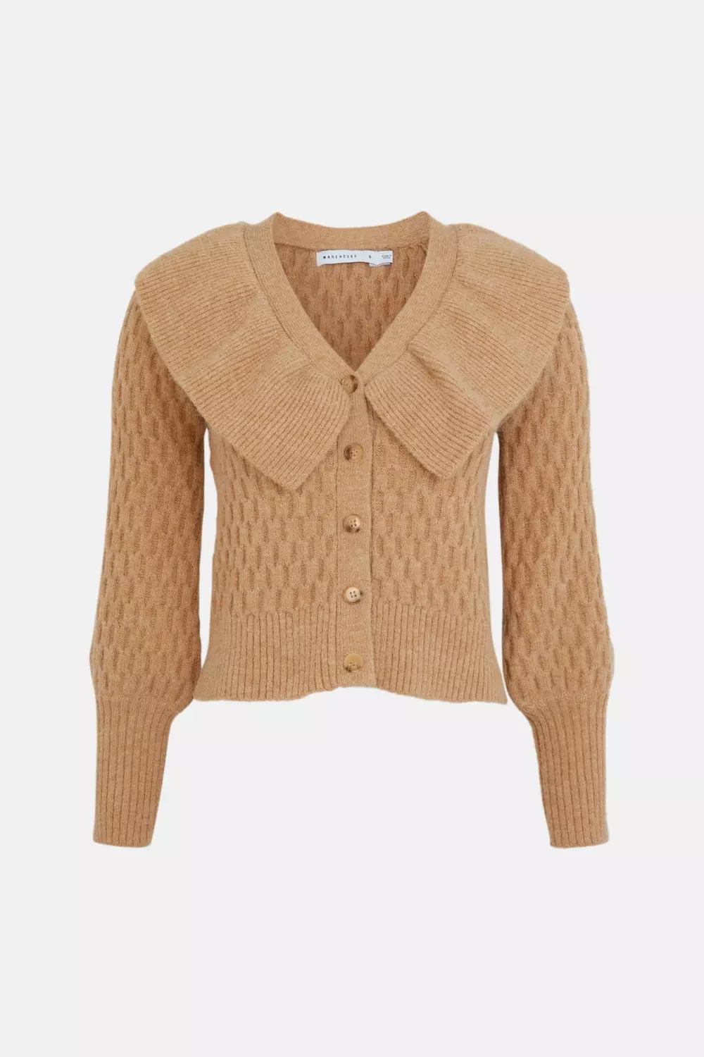 Honeycomb Ruffle Collar Knit Cardigan | Warehouse