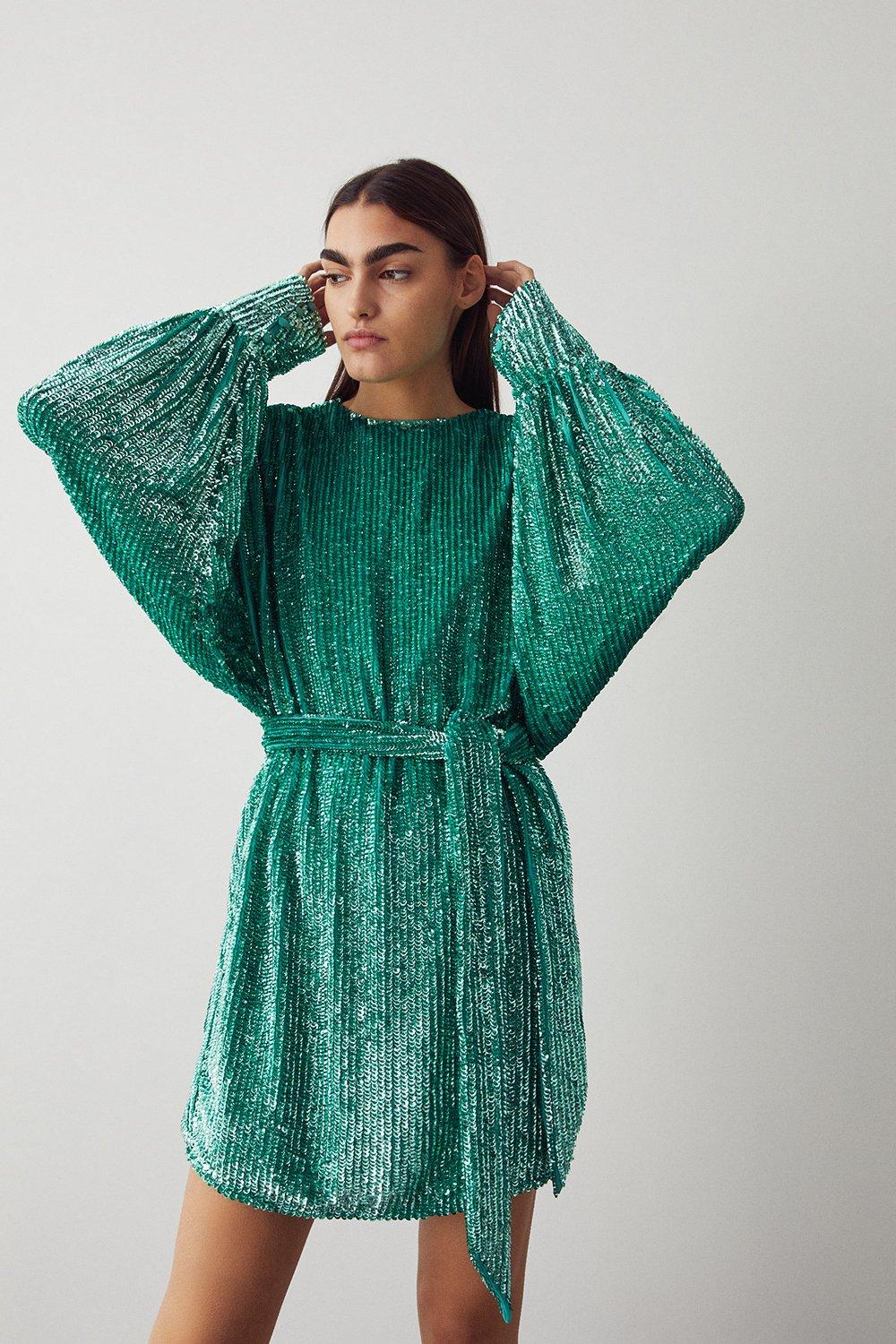sequin belted dress