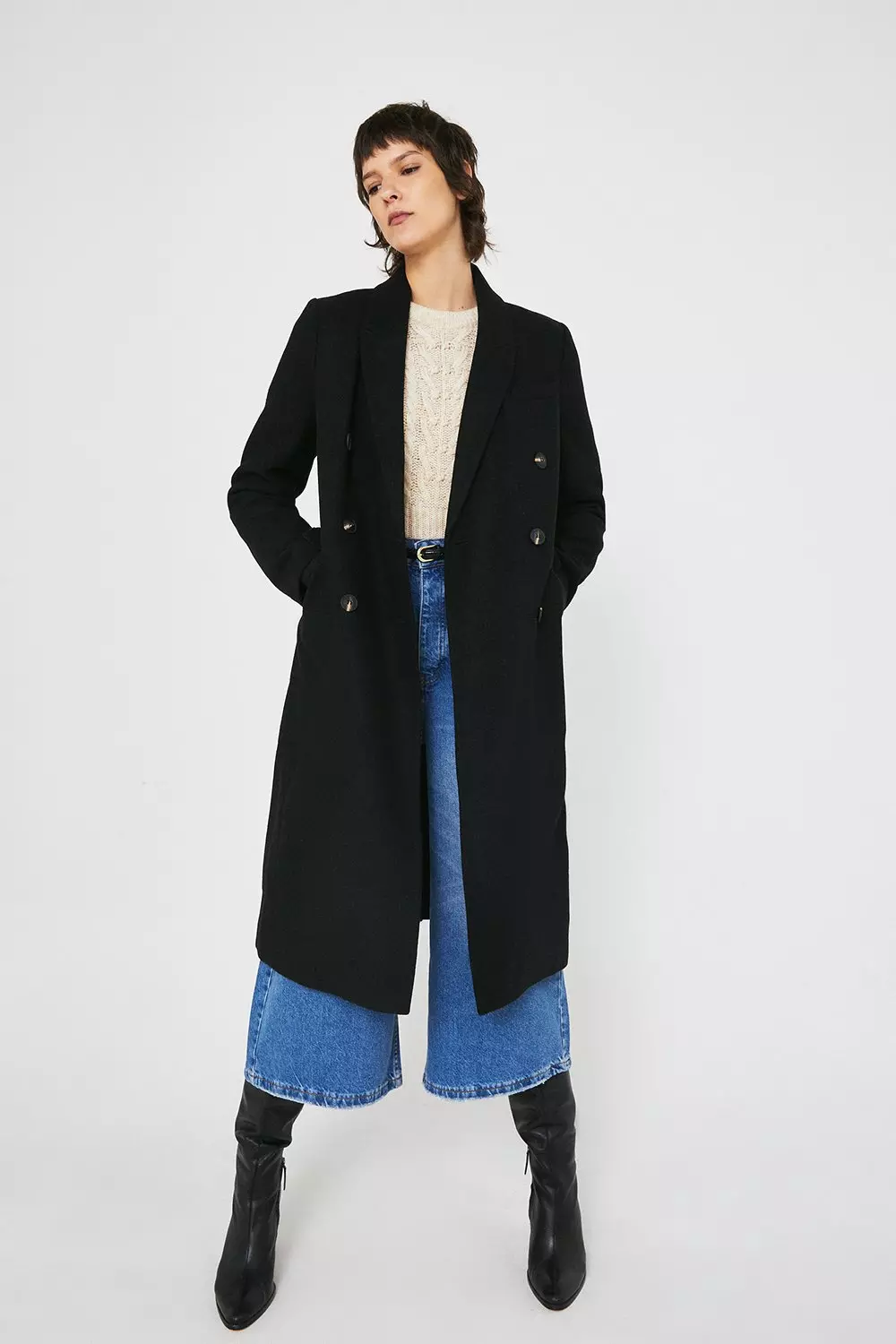 Wool Mix Long Line Double Breasted Tailored Coat