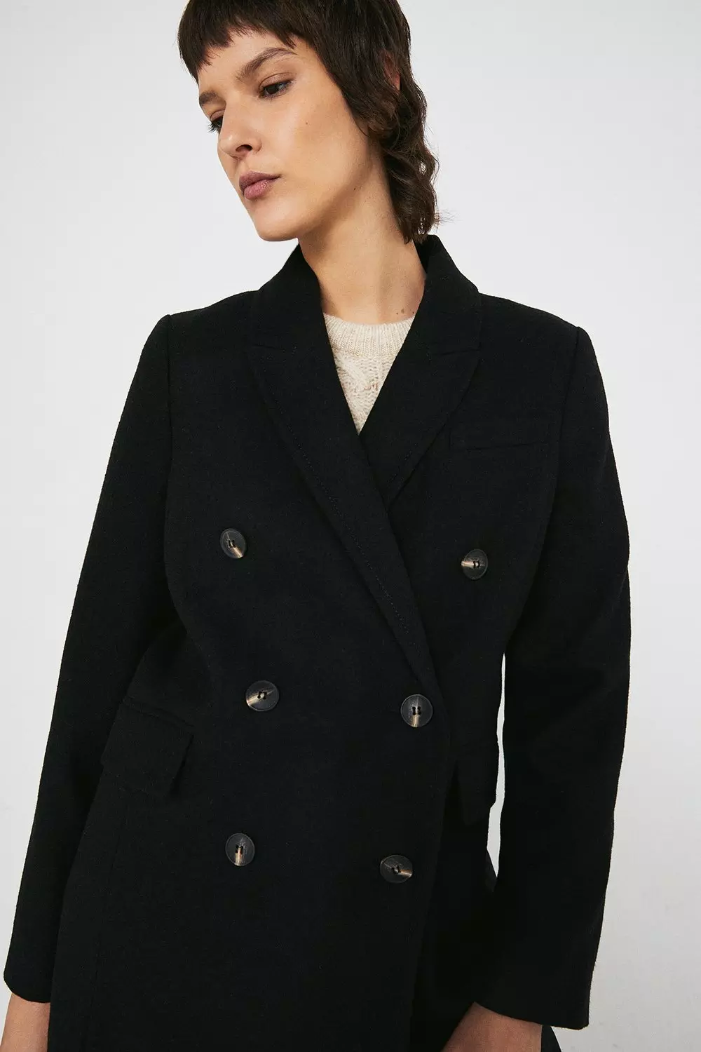 Wool Blend Double Breasted Tailored Coat