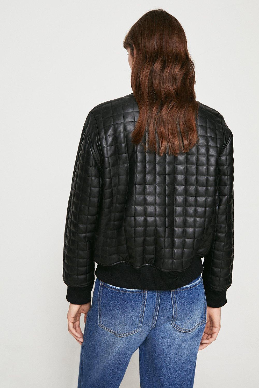 collarless quilted leather jacket