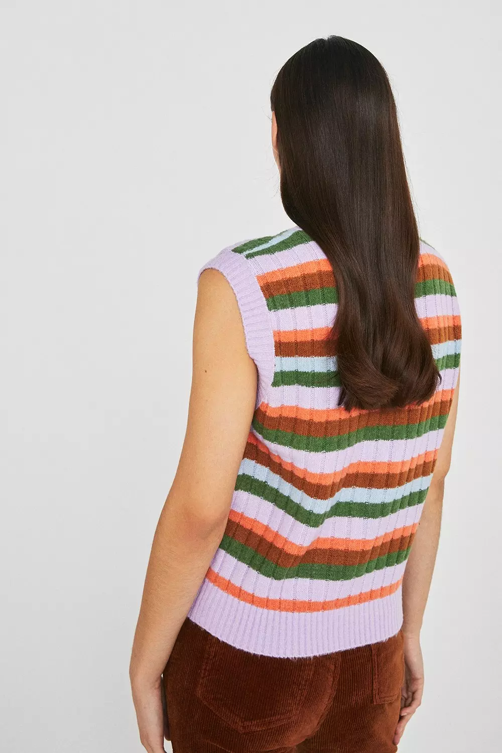 Multi Stripe Button Knit Waistcoat | Warehouse