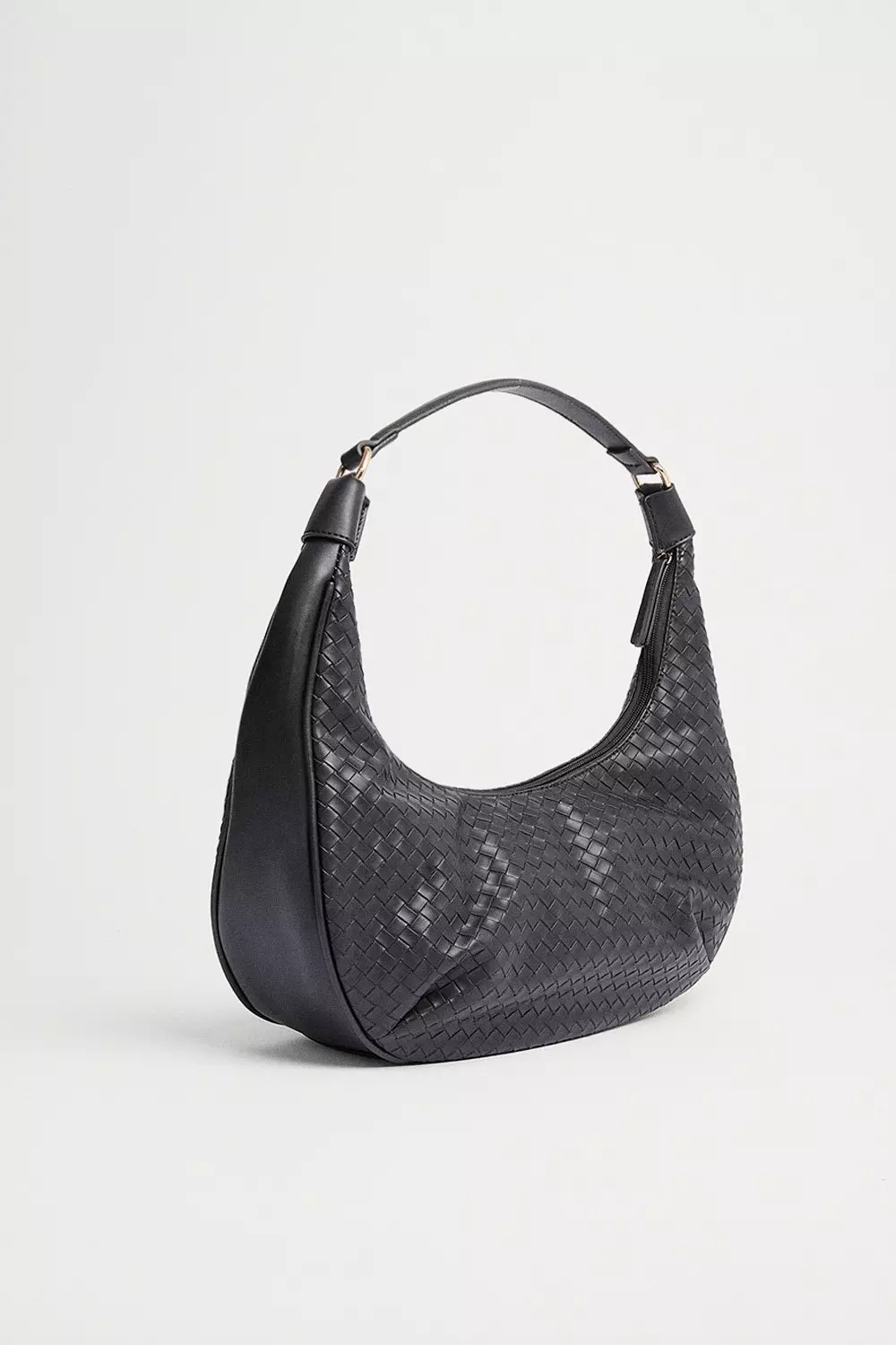 Woven Rounded Shoulder Bag Black