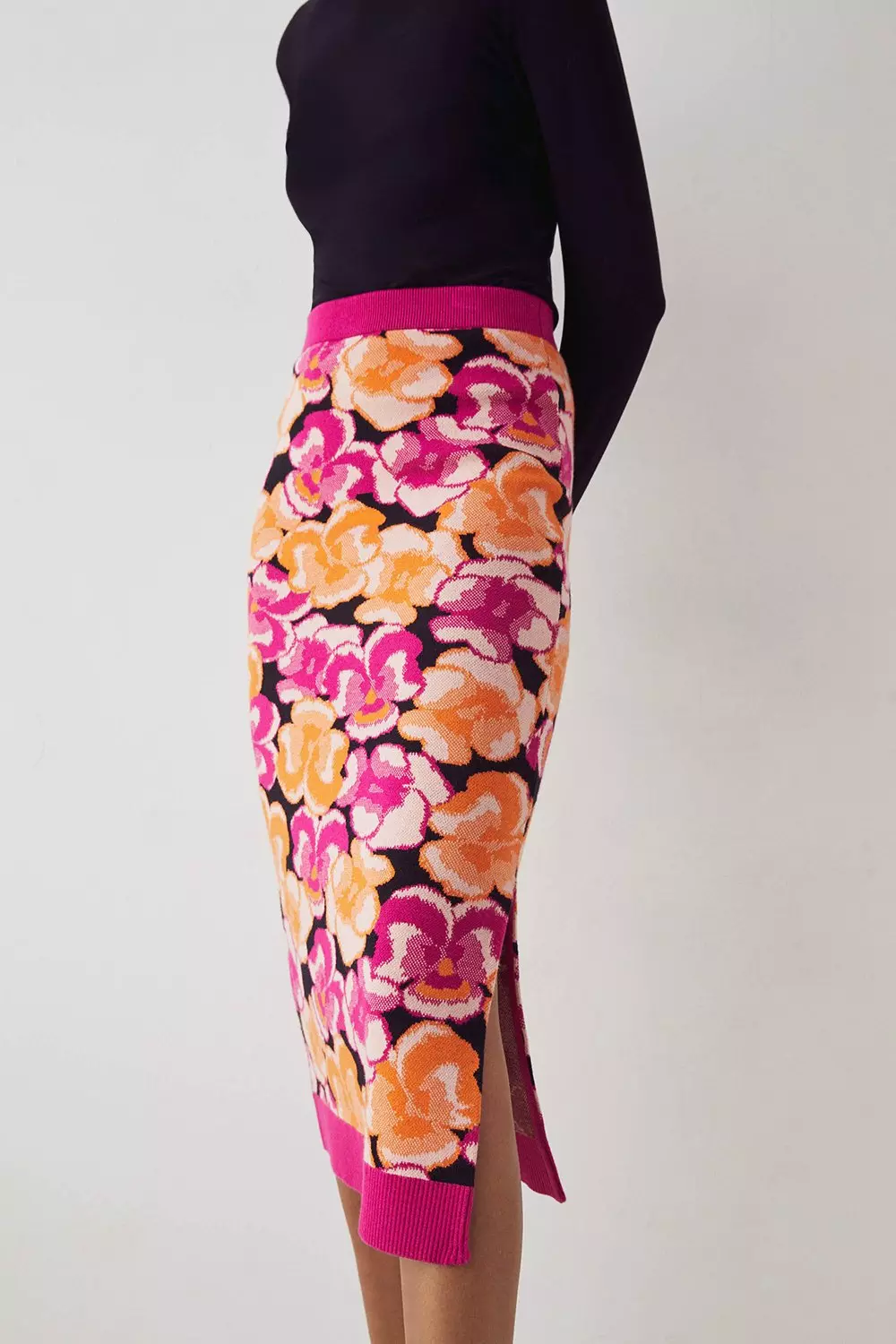 Retro Floral Jacquard Knit Skirt | Warehouse