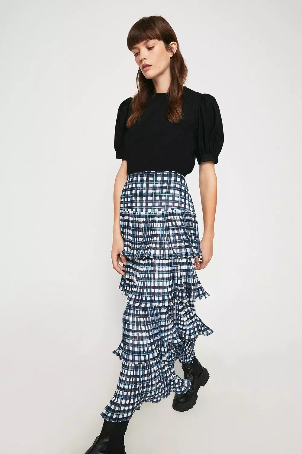 Pleated Tier Midi Skirt