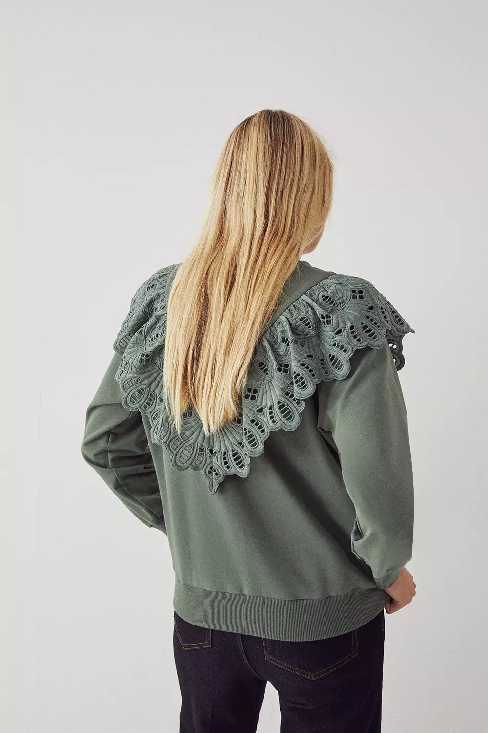 Broderie Frill Sweat | Warehouse