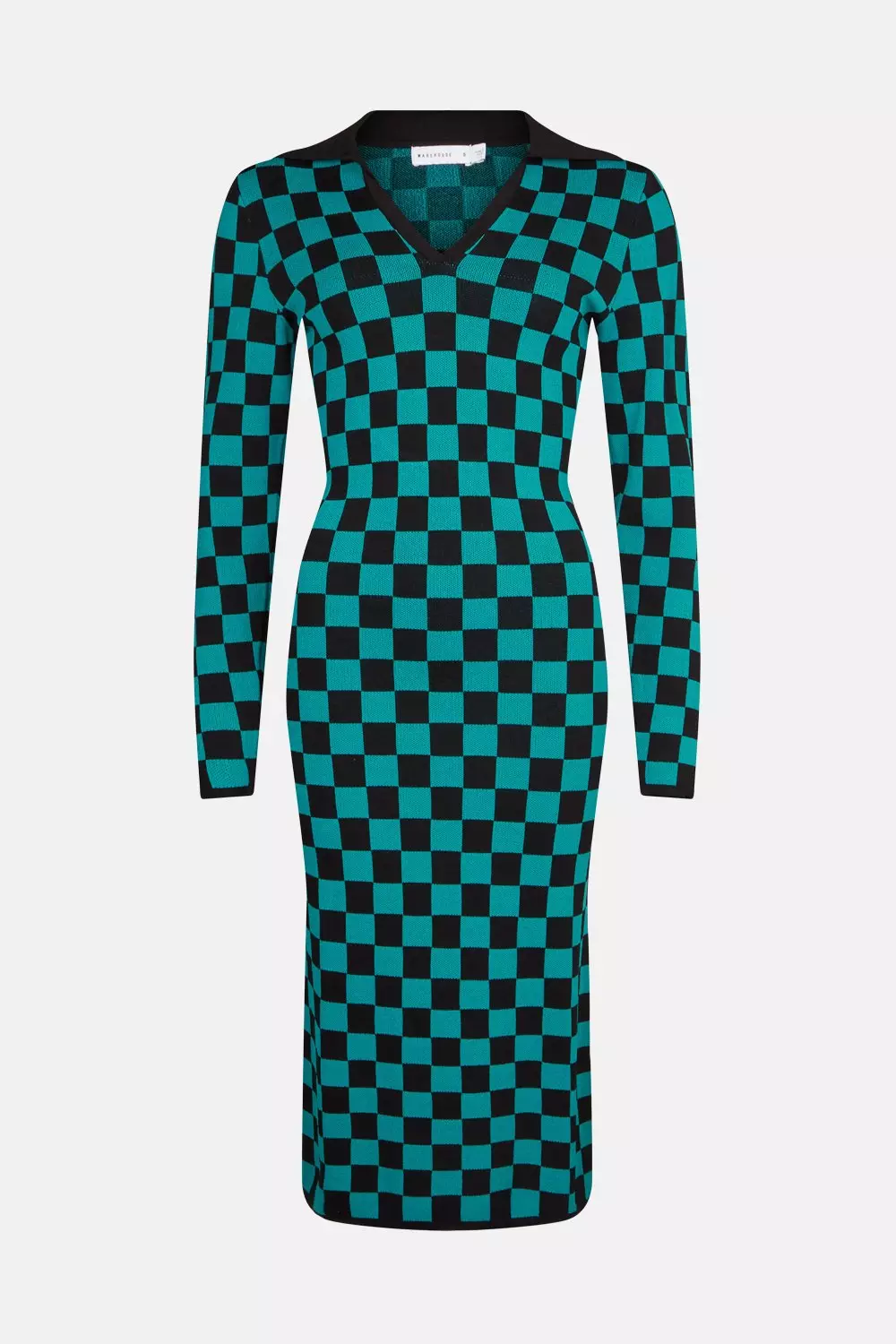 Checkerboard Jacquard Polo Knit Dress | Warehouse