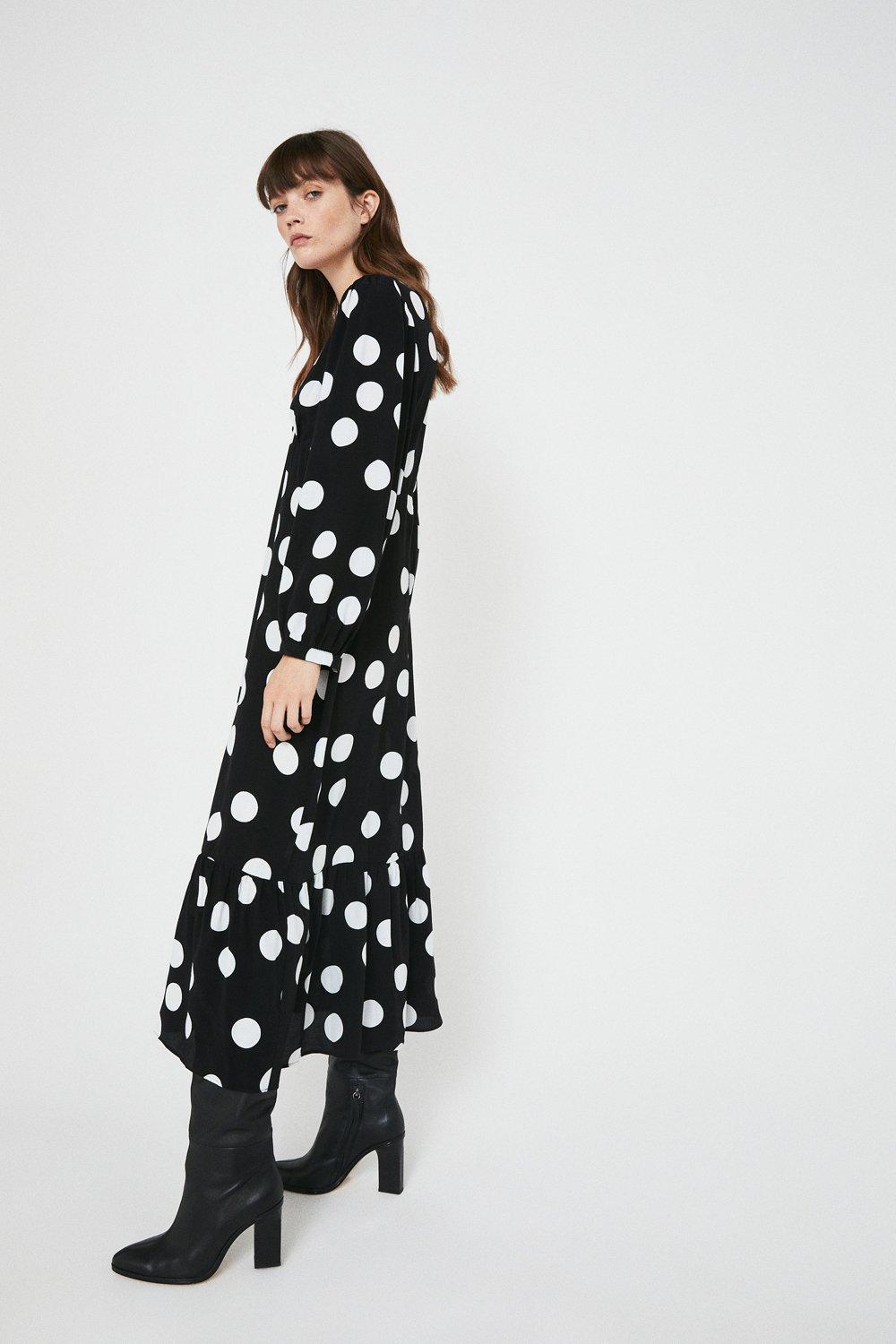 long sleeve black polka dot dress