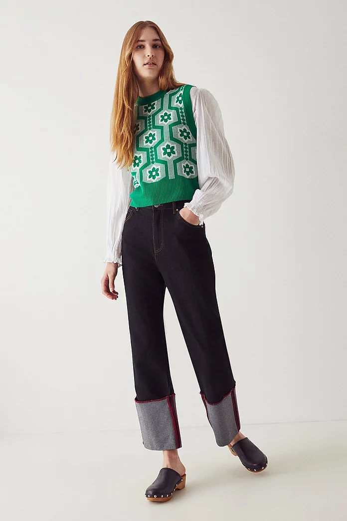 Graphic Flower Jacquard Knit Vest | Warehouse