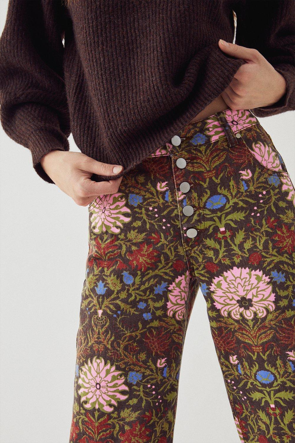 floral denim pants