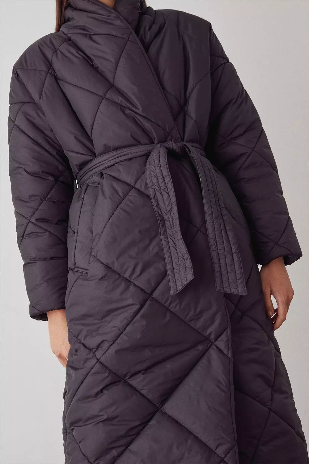 Quilted Longline Belted Wrap Coat | Warehouse