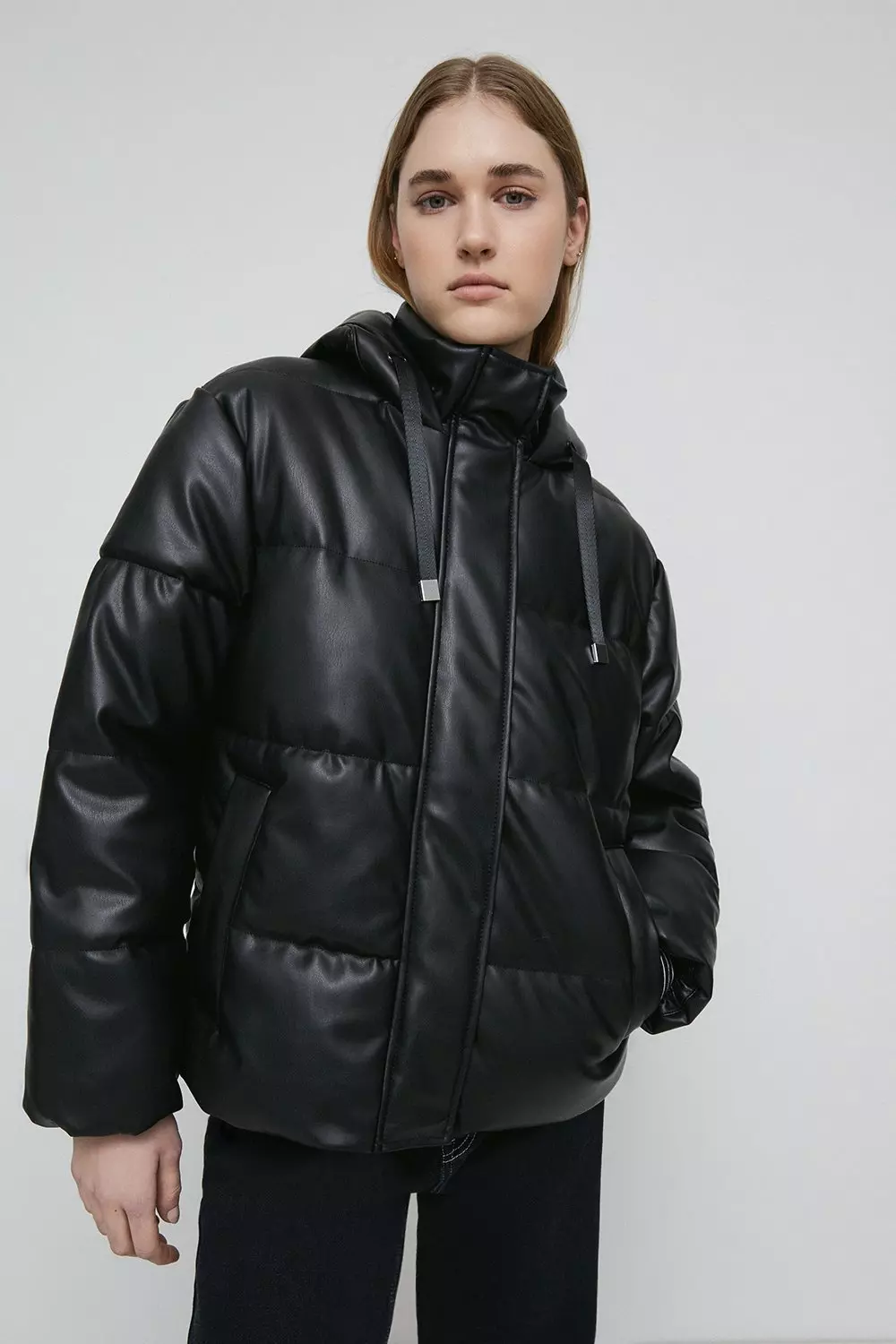 Faux leather shop puffer coat