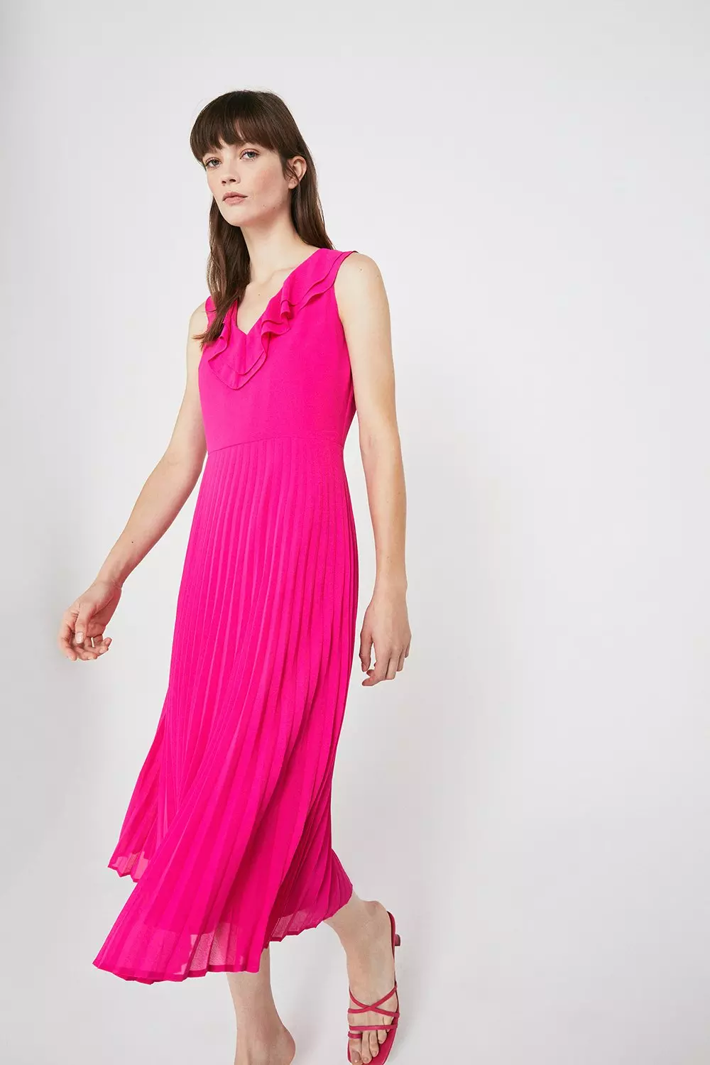 Ruffle pleated midi dress sale