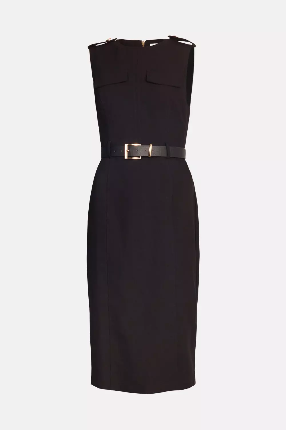 Black belted pencil store dress