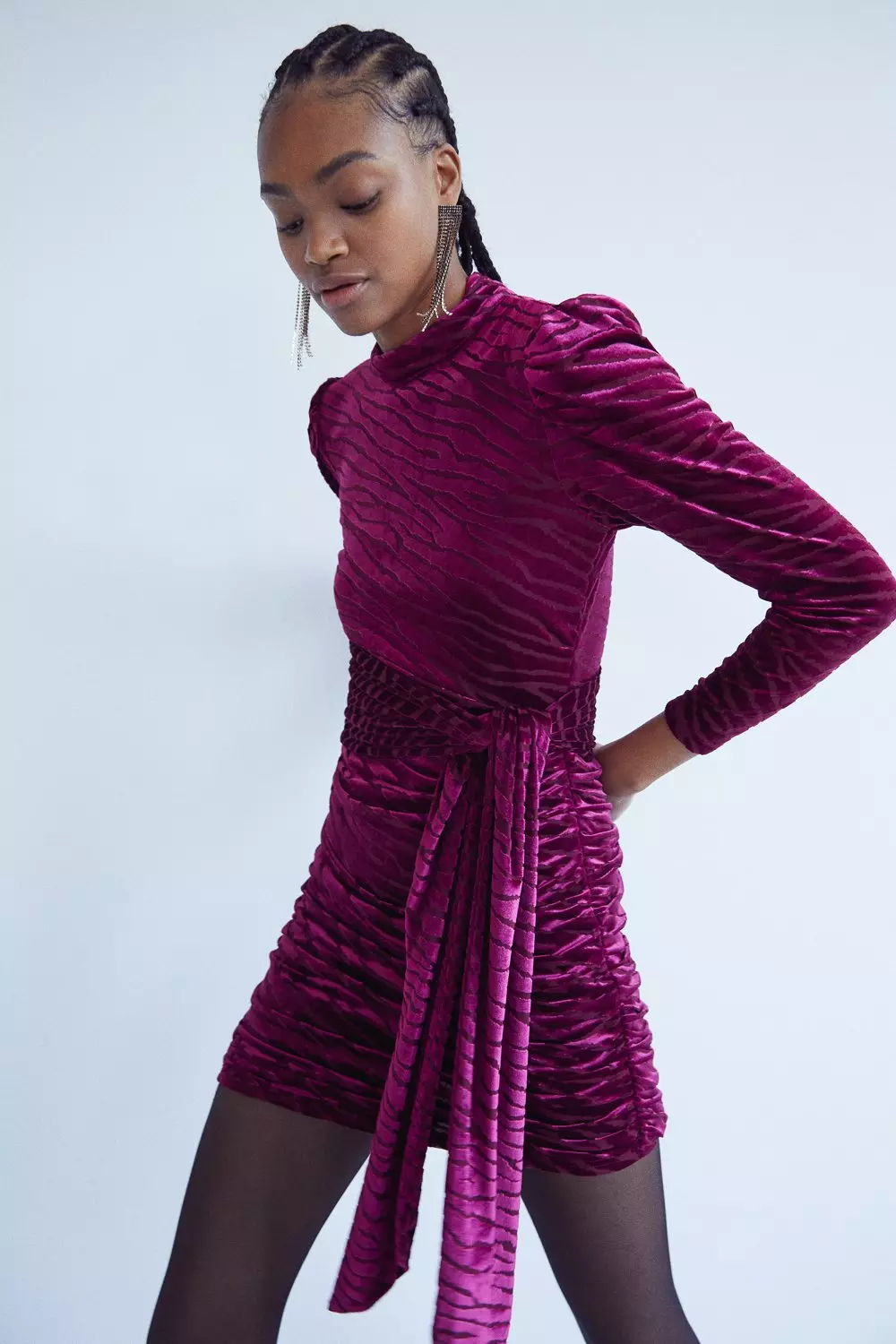 Animal Velvet Burnout Tie Waist Mini Dress | Warehouse