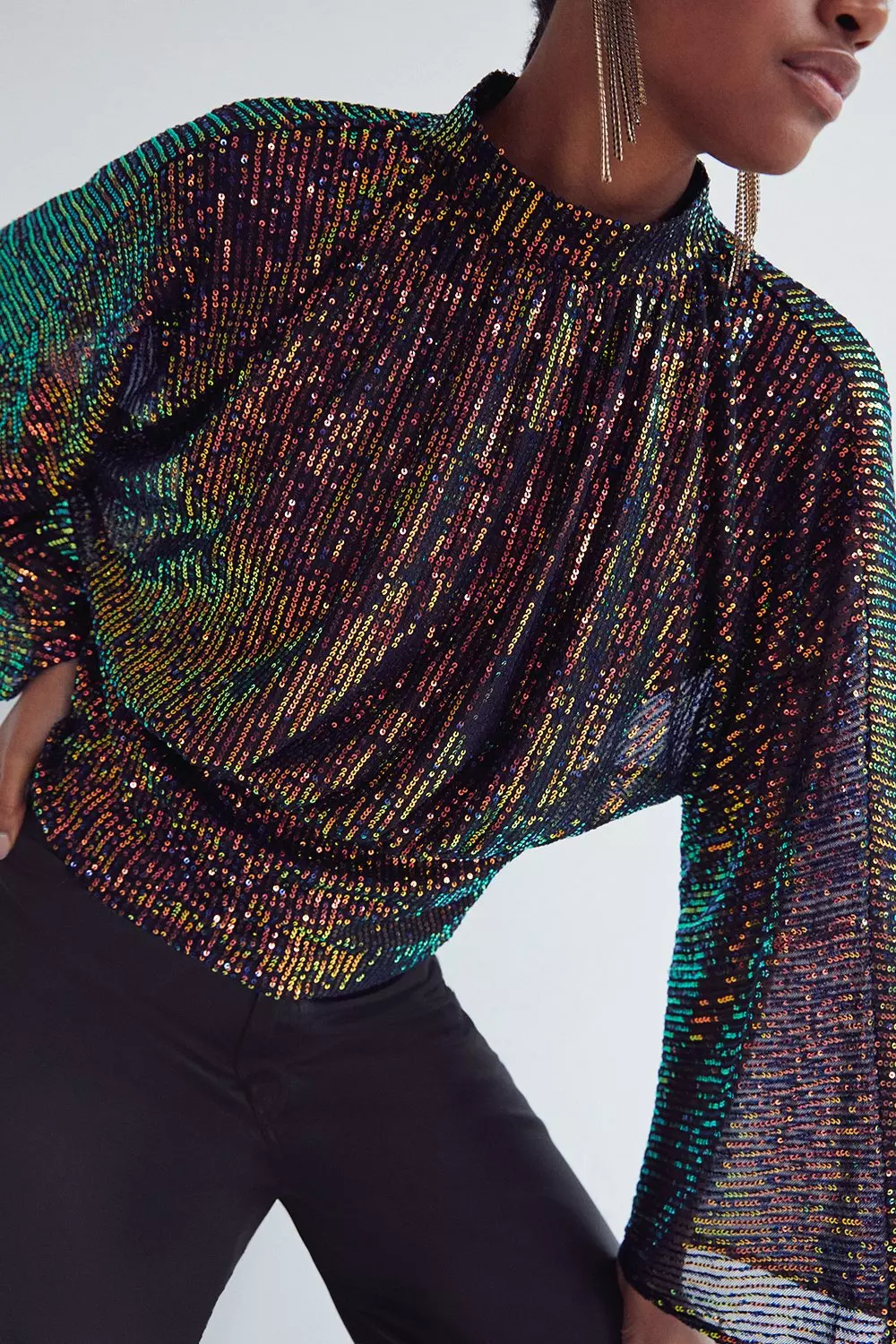 Drapery Sequin Batwing Top | Warehouse