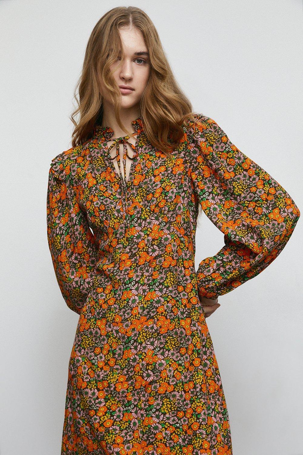 warehouse orange floral dress