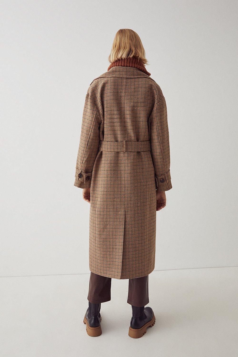 check wool trench long coat