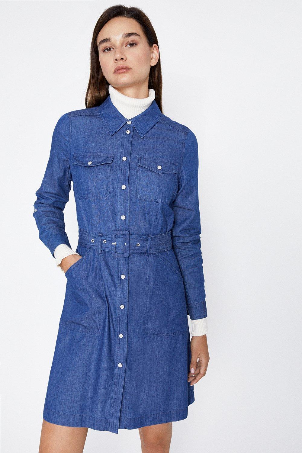 warehouse western denim shirt dress